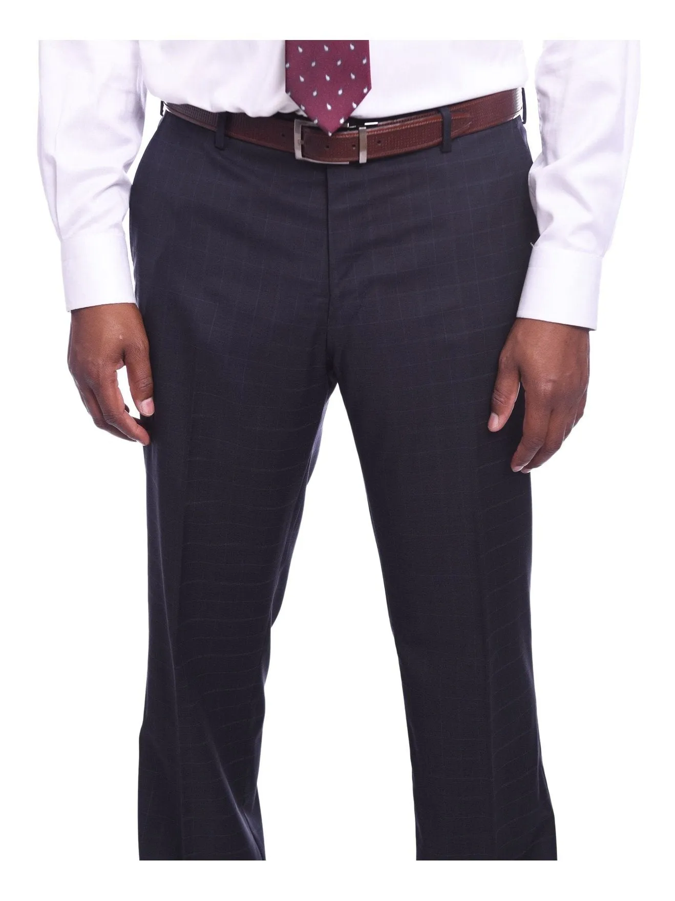 Napoli Classic Fit Navy Windowpane Plaid Half Canvassed Guabello Wool Suit
