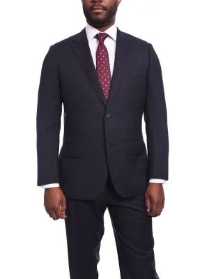 Napoli Classic Fit Navy Windowpane Plaid Half Canvassed Guabello Wool Suit