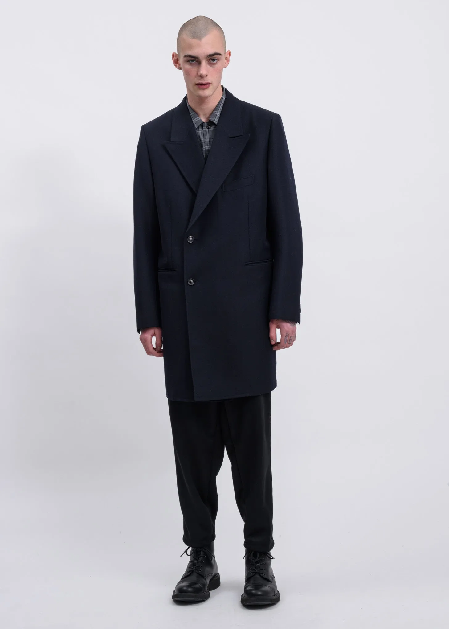 Navy Pe/W Hand-Painted Long Tailored Jacket