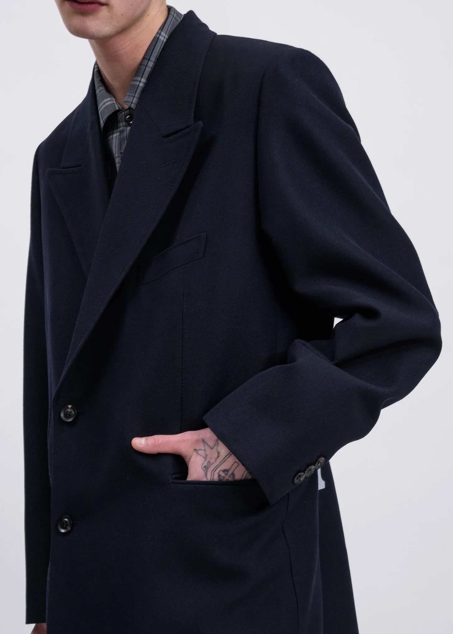 Navy Pe/W Hand-Painted Long Tailored Jacket