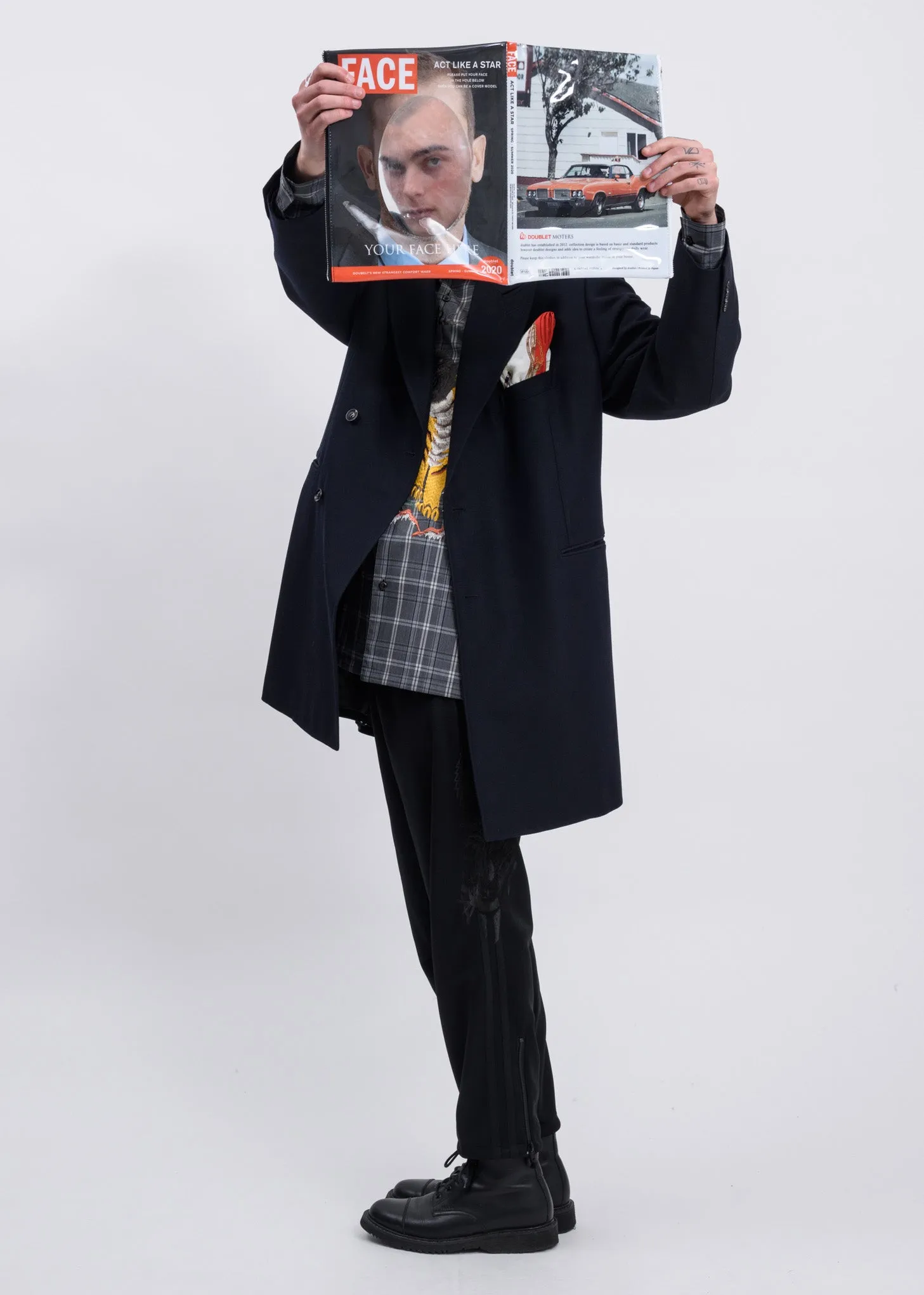 Navy Pe/W Hand-Painted Long Tailored Jacket