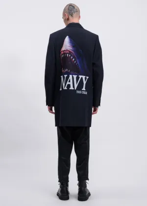 Navy Pe/W Hand-Painted Long Tailored Jacket