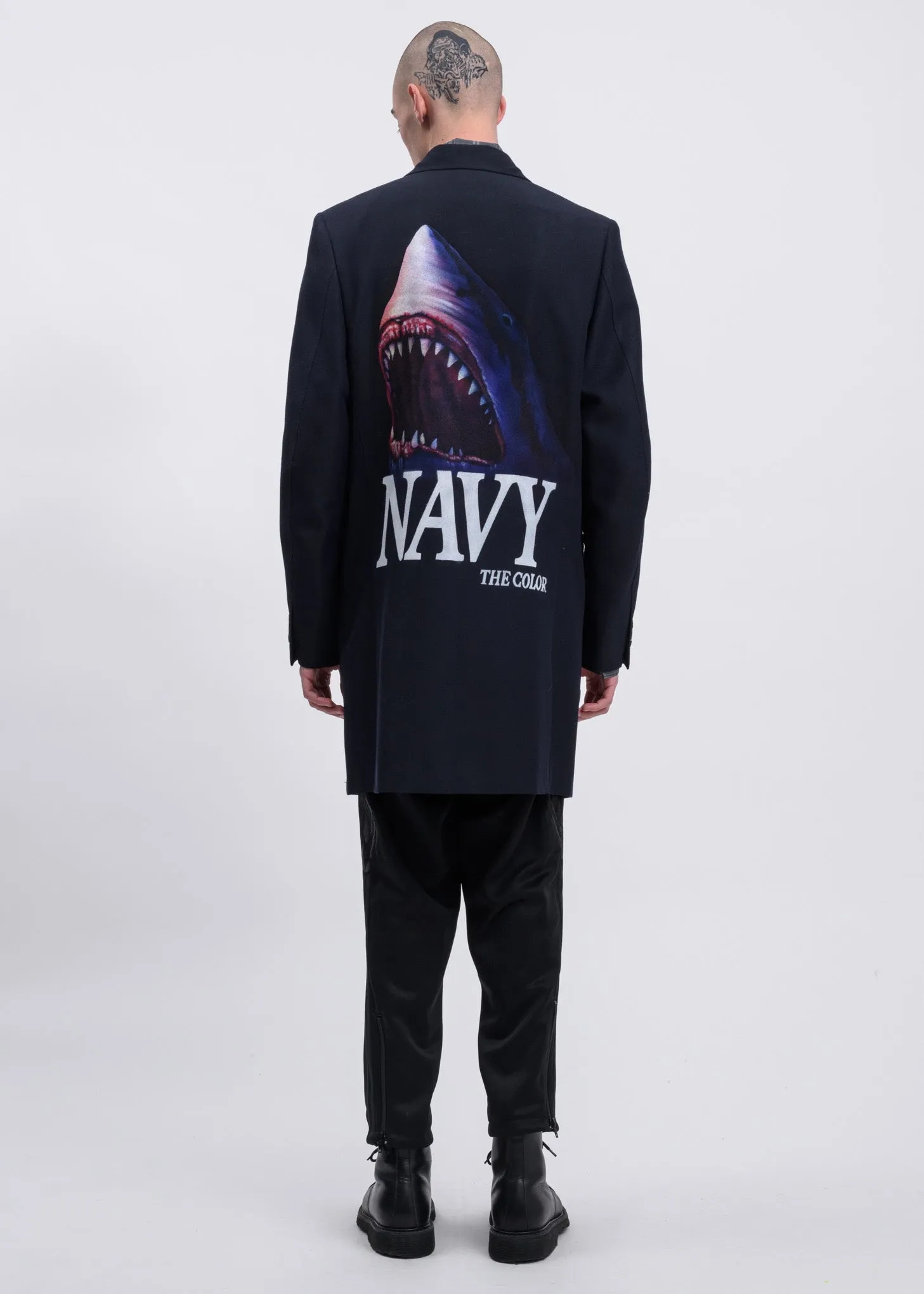 Navy Pe/W Hand-Painted Long Tailored Jacket