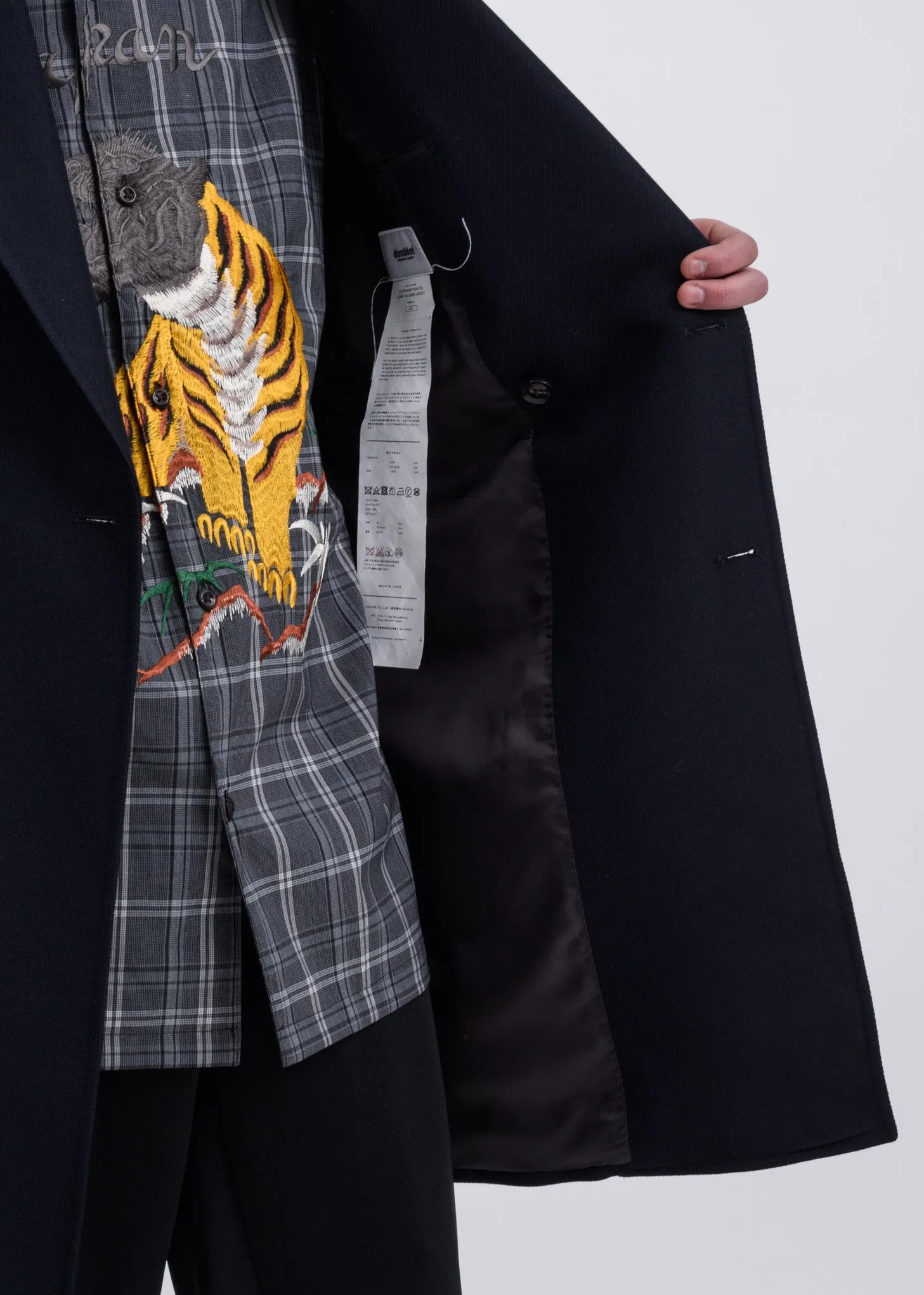 Navy Pe/W Hand-Painted Long Tailored Jacket