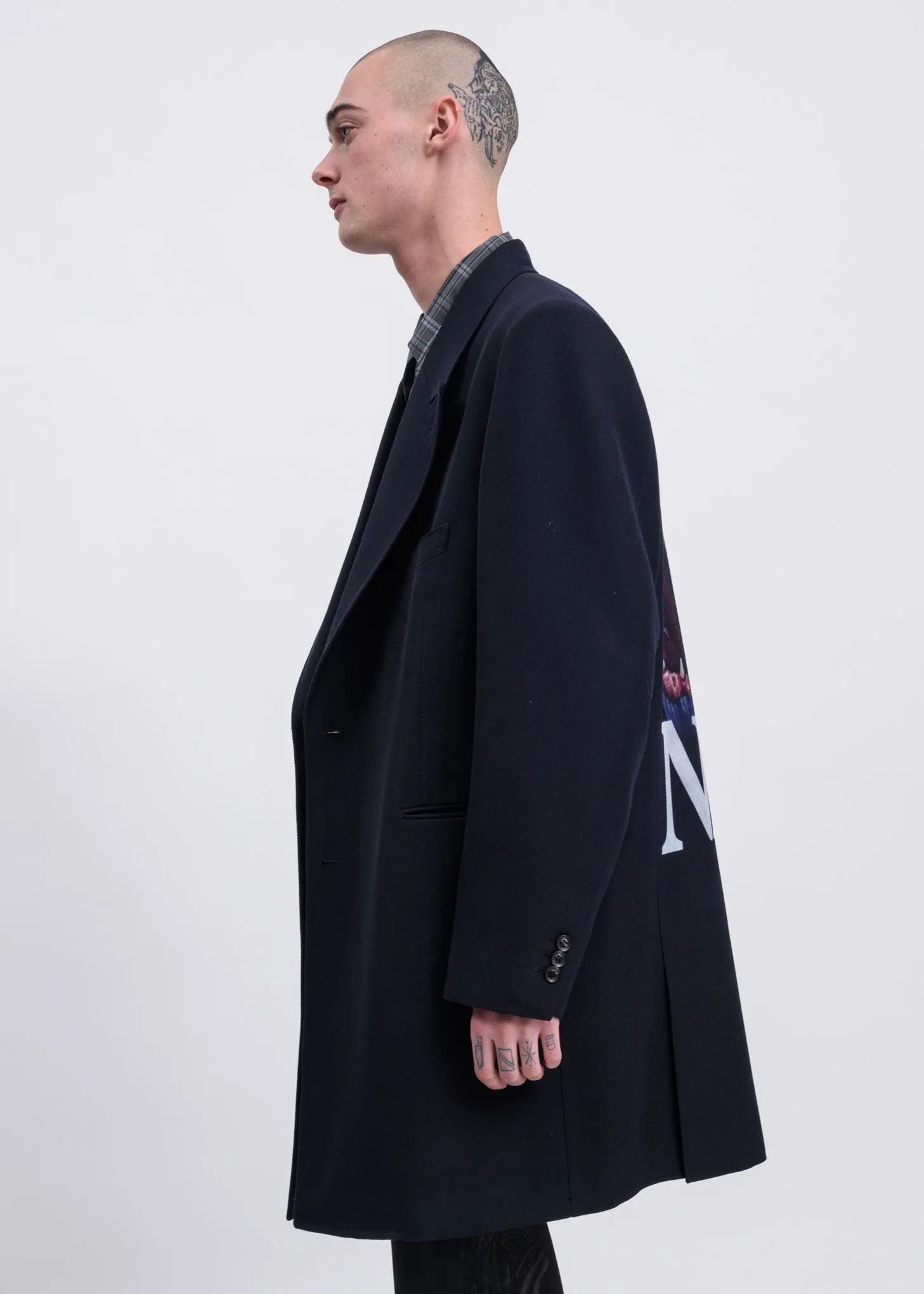 Navy Pe/W Hand-Painted Long Tailored Jacket