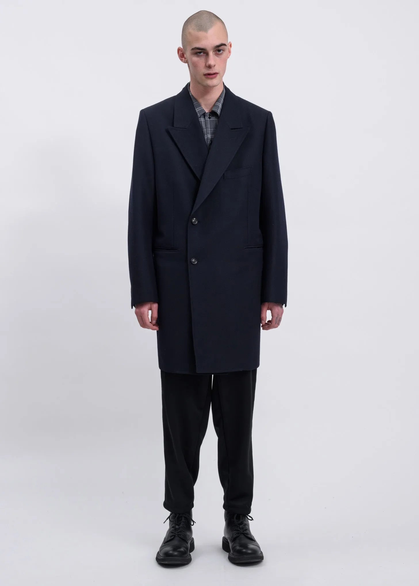Navy Pe/W Hand-Painted Long Tailored Jacket