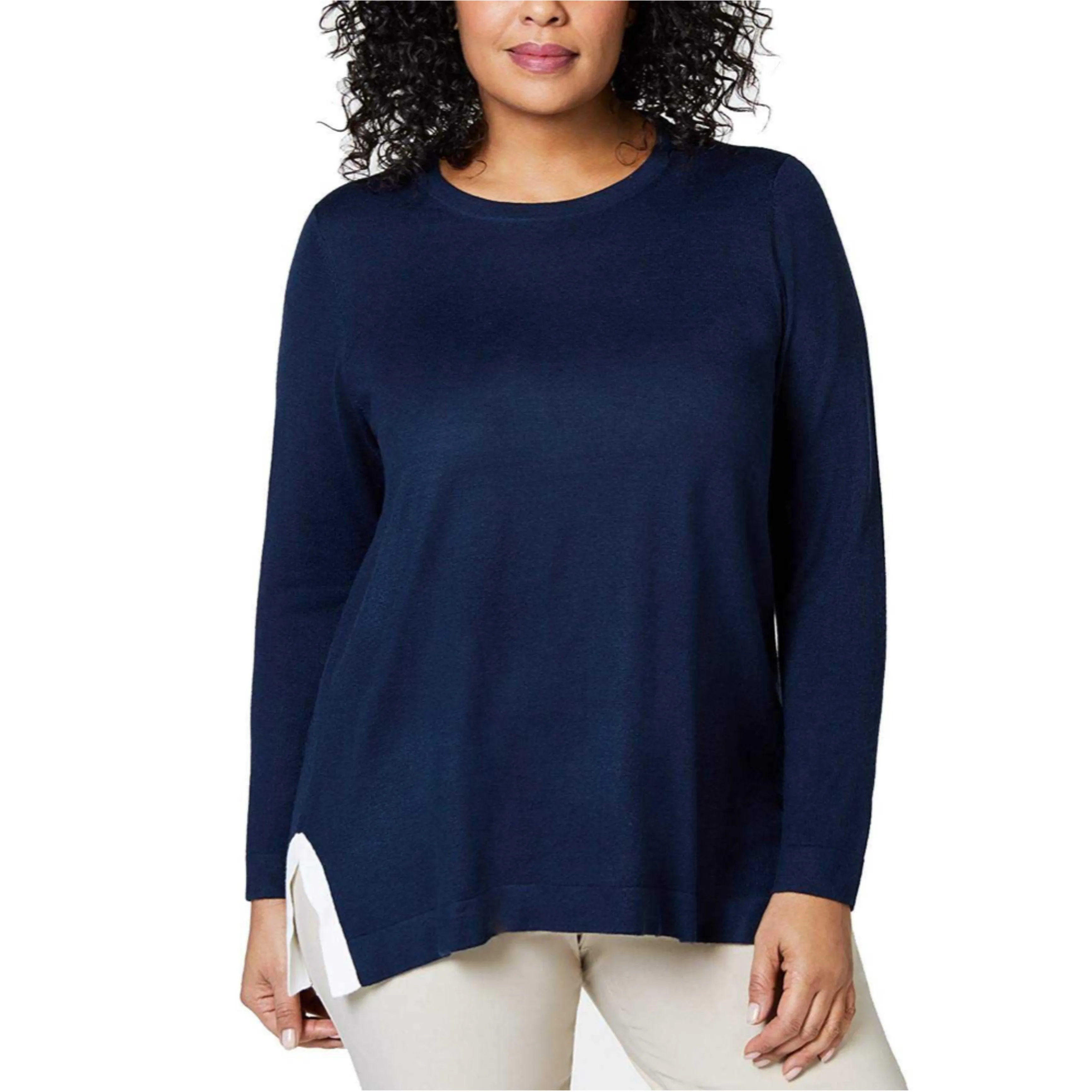 Plus Size Nautical Blue White Trim Sweater