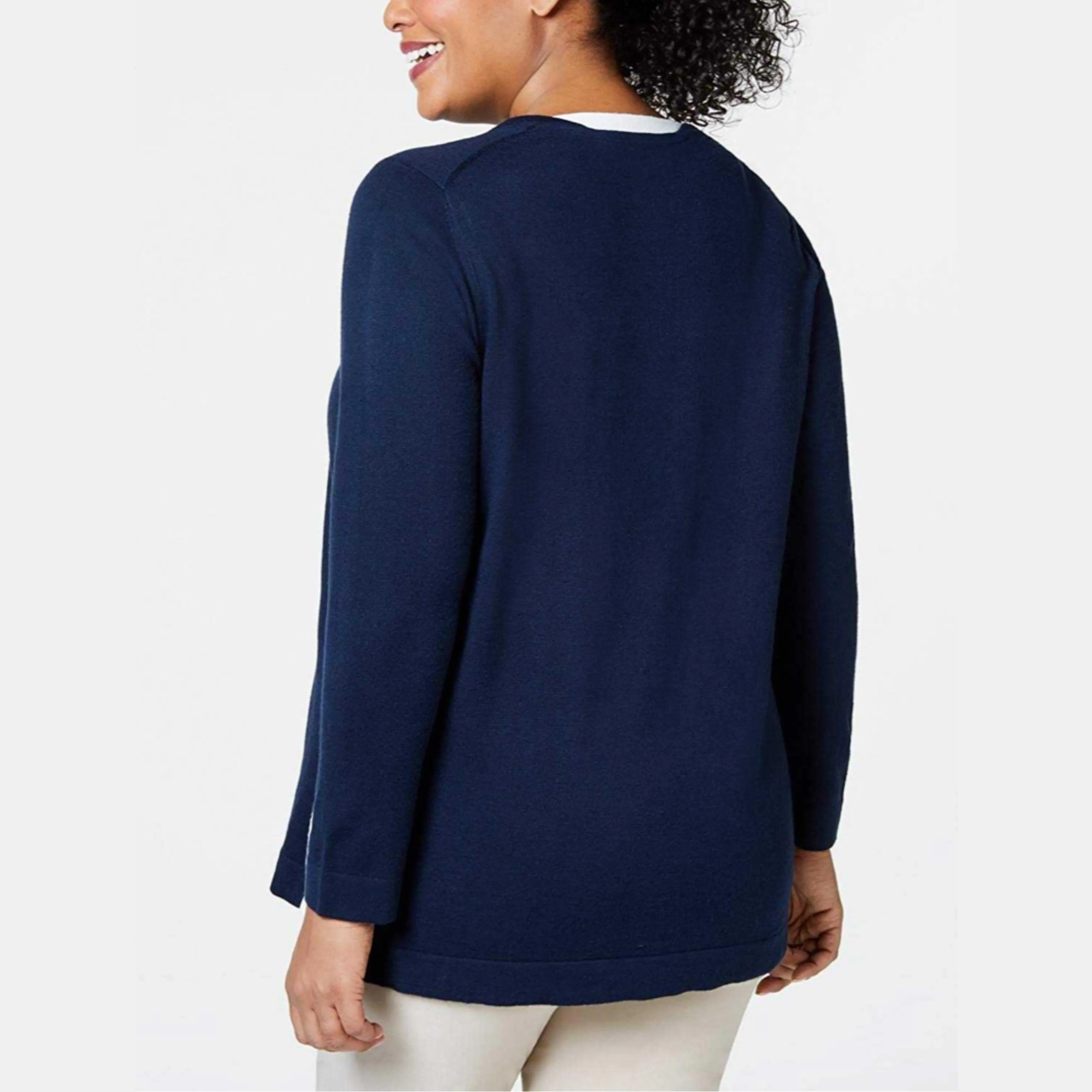 Plus Size Nautical Blue White Trim Sweater