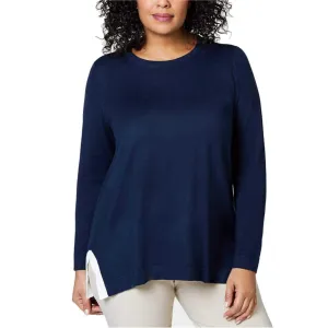 Plus Size Nautical Blue White Trim Sweater