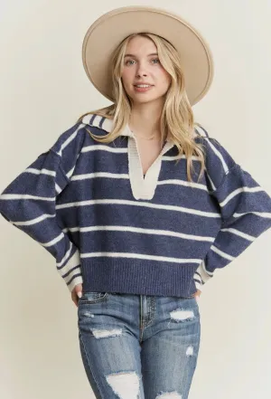 POLO CLUB NAVY STRIPE HENLEY SWEATER