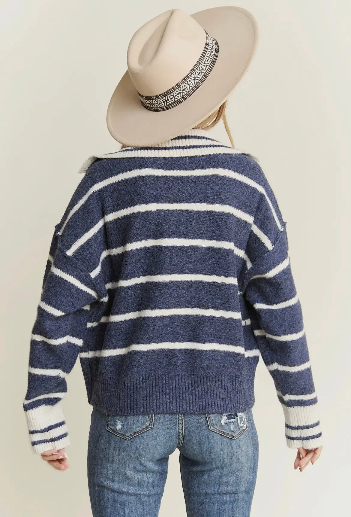 POLO CLUB NAVY STRIPE HENLEY SWEATER