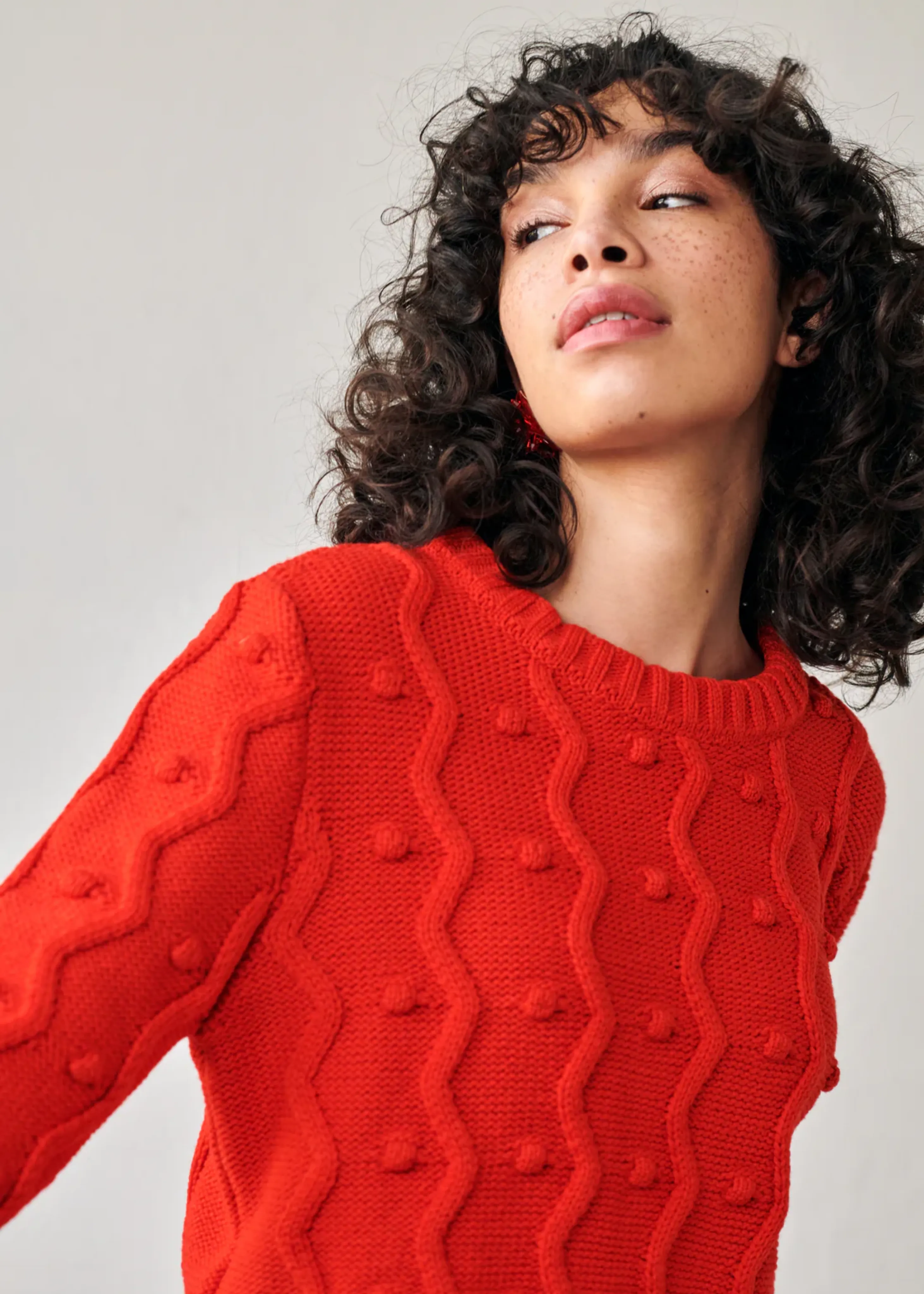 Pom pom sweater, red