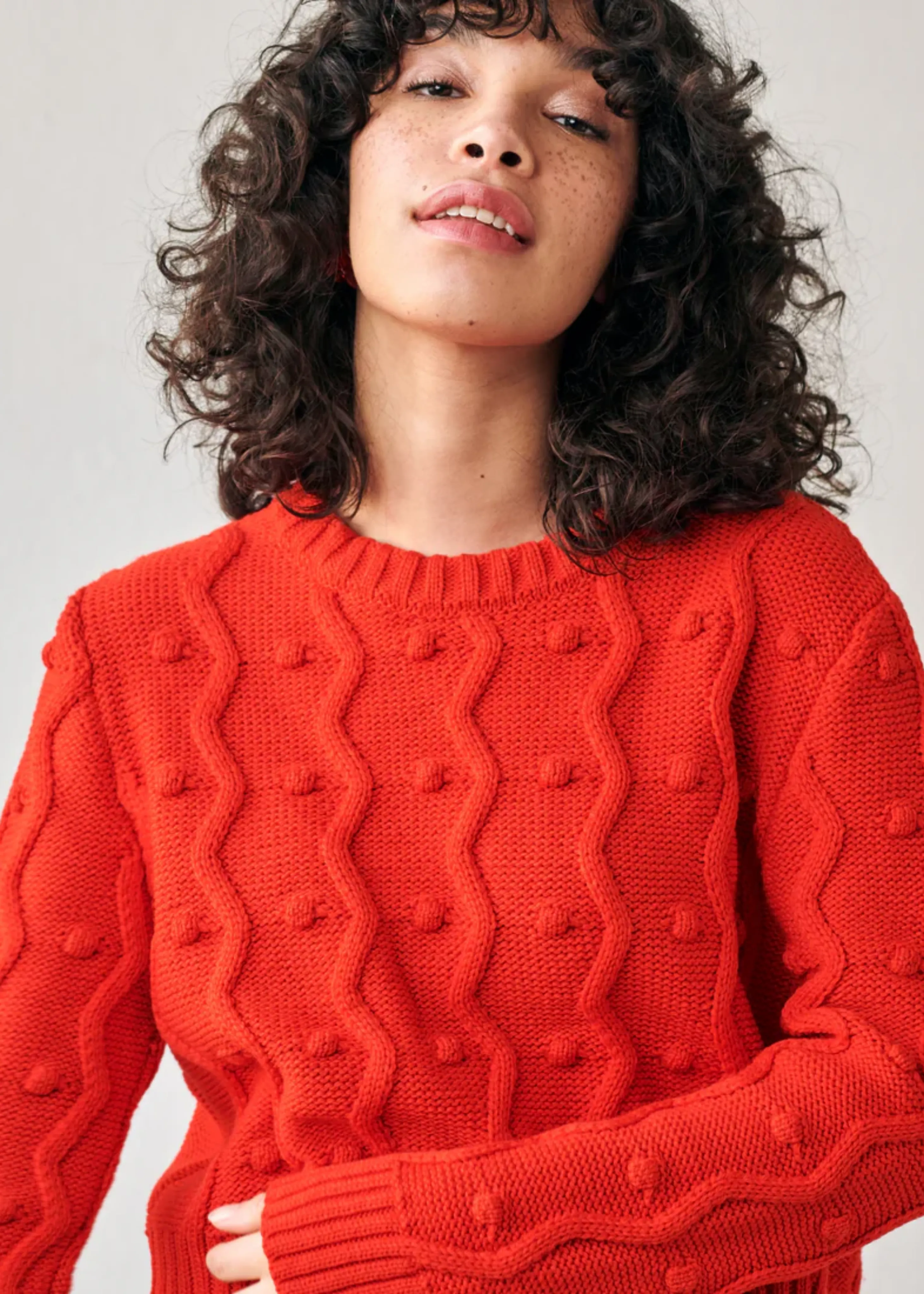Pom pom sweater, red