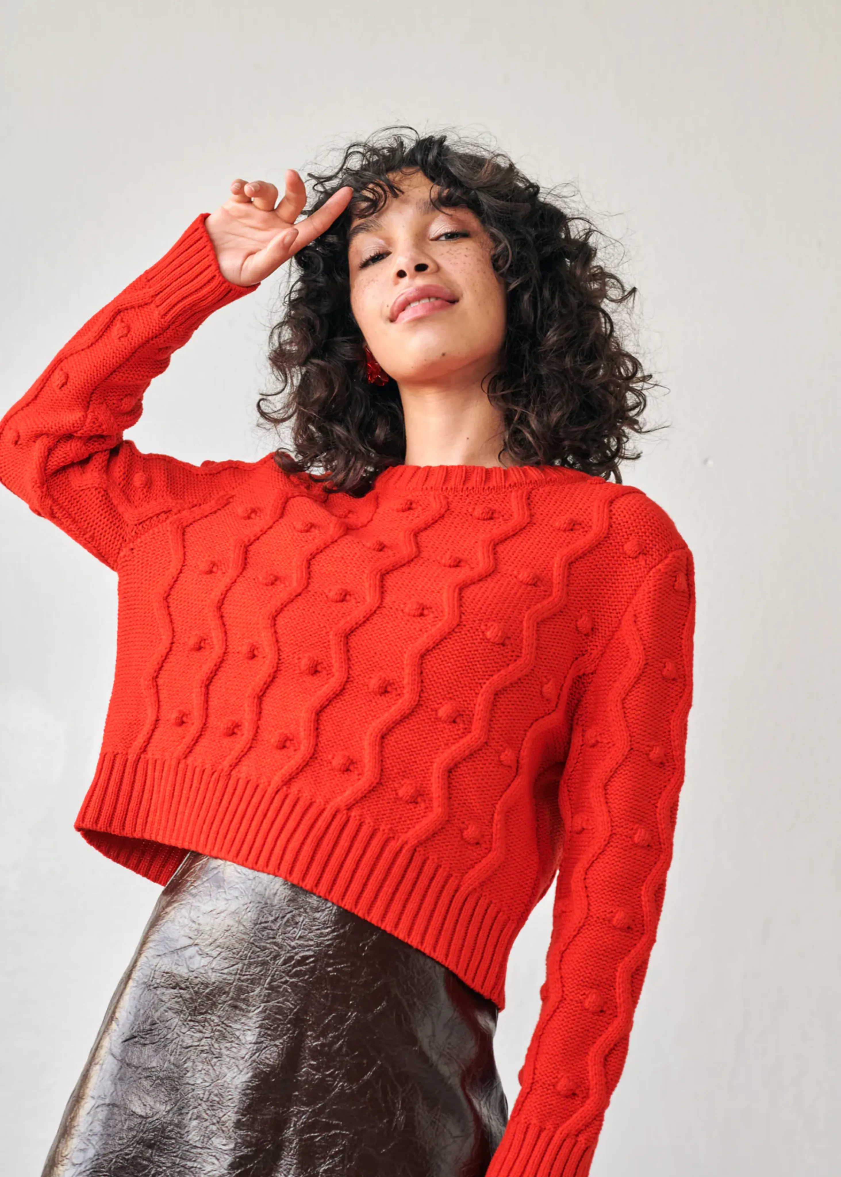 Pom pom sweater, red