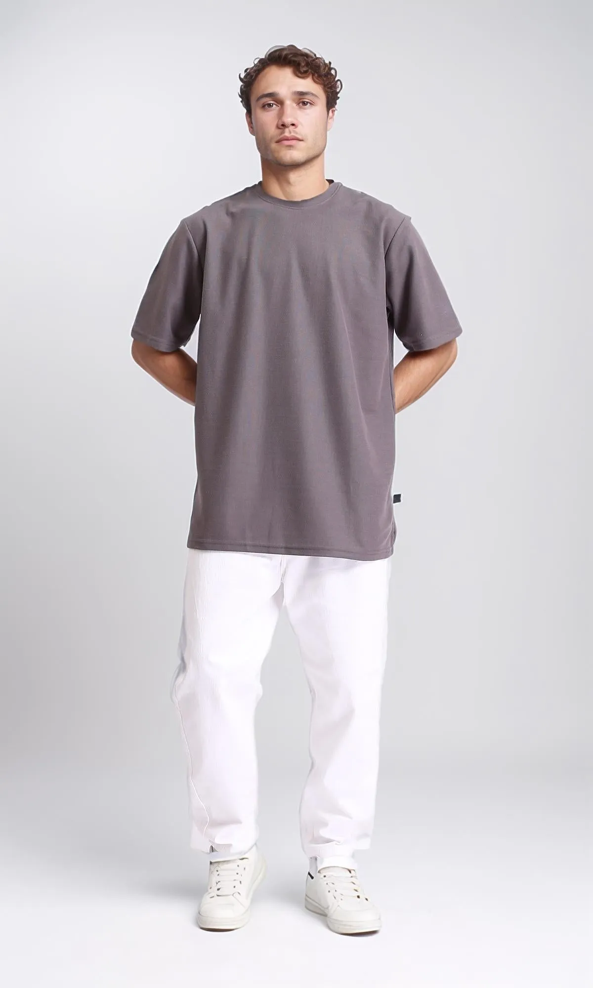 R208591 - Round Neck Solid Basic Tee - Dark Grey