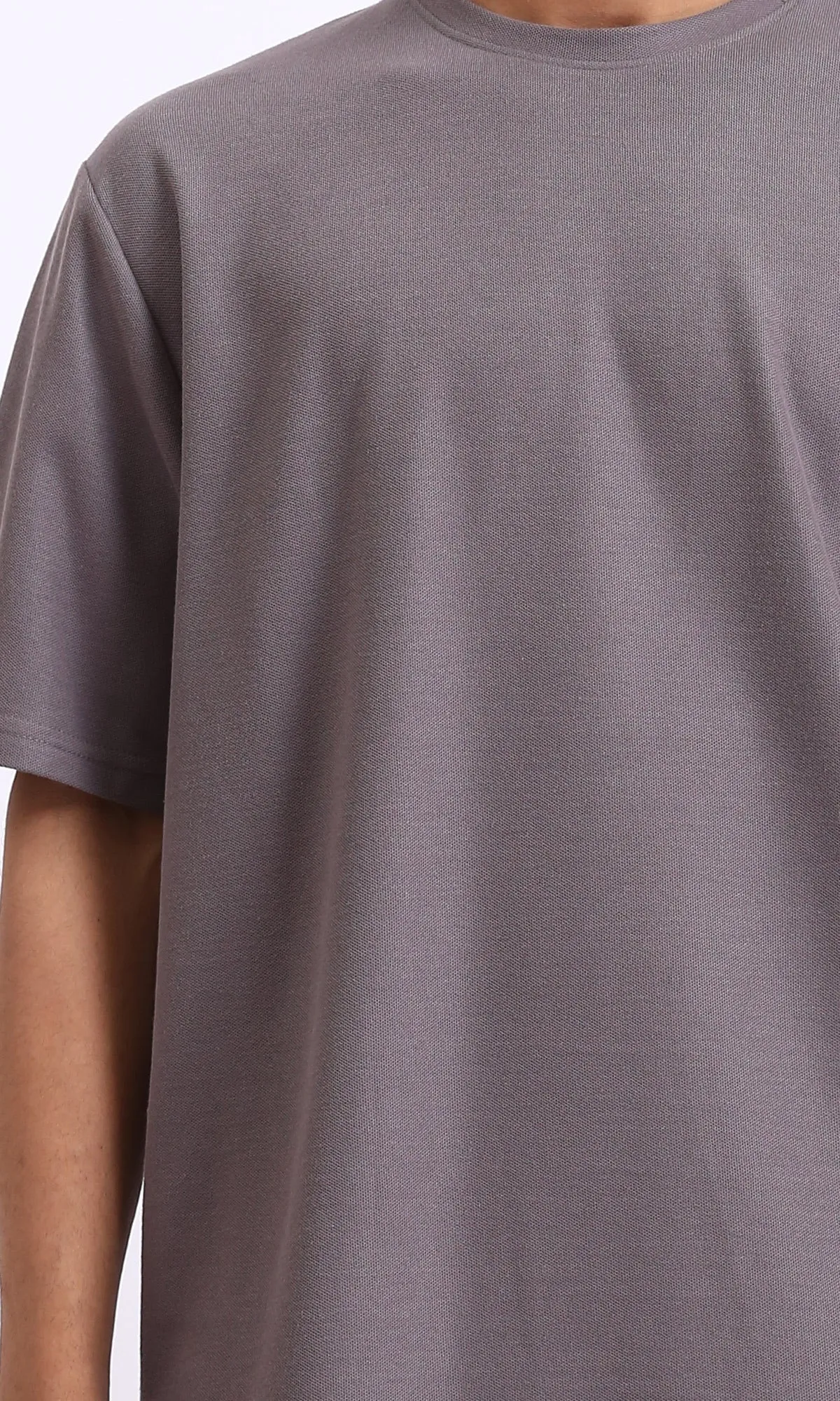 R208591 - Round Neck Solid Basic Tee - Dark Grey