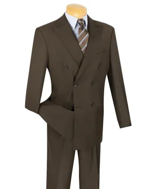 Ramses Collection - Brown Regular Fit Double Breasted 2 Piece Suit with Flexible Elastic Waistband