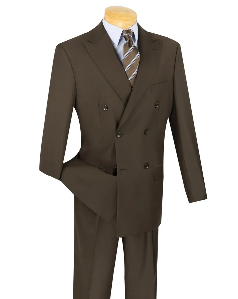 Ramses Collection - Brown Regular Fit Double Breasted 2 Piece Suit with Flexible Elastic Waistband