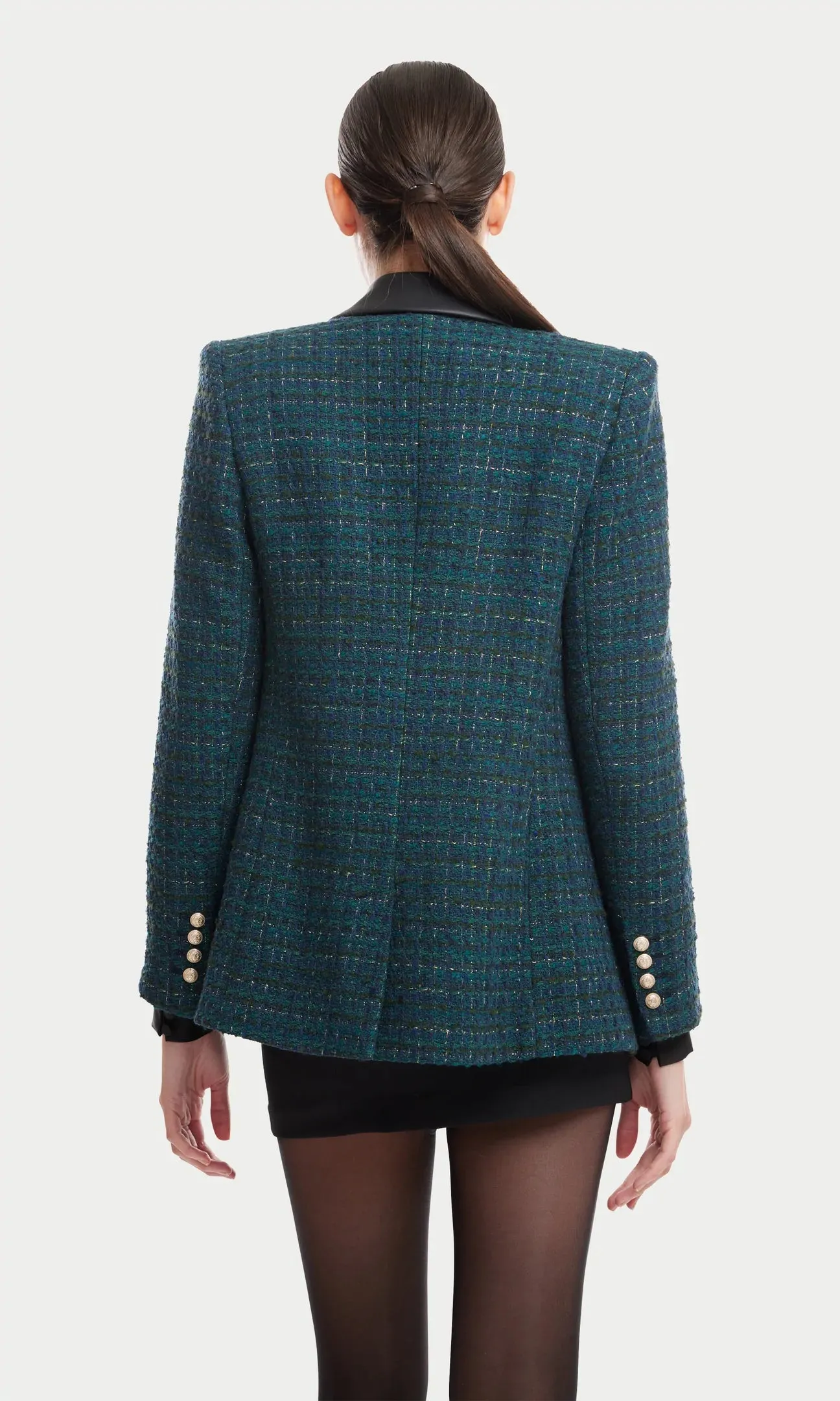 REECE VEGAN LEATHER COMBO TWEED BLAZER - HUNTER GREEN/BLACK