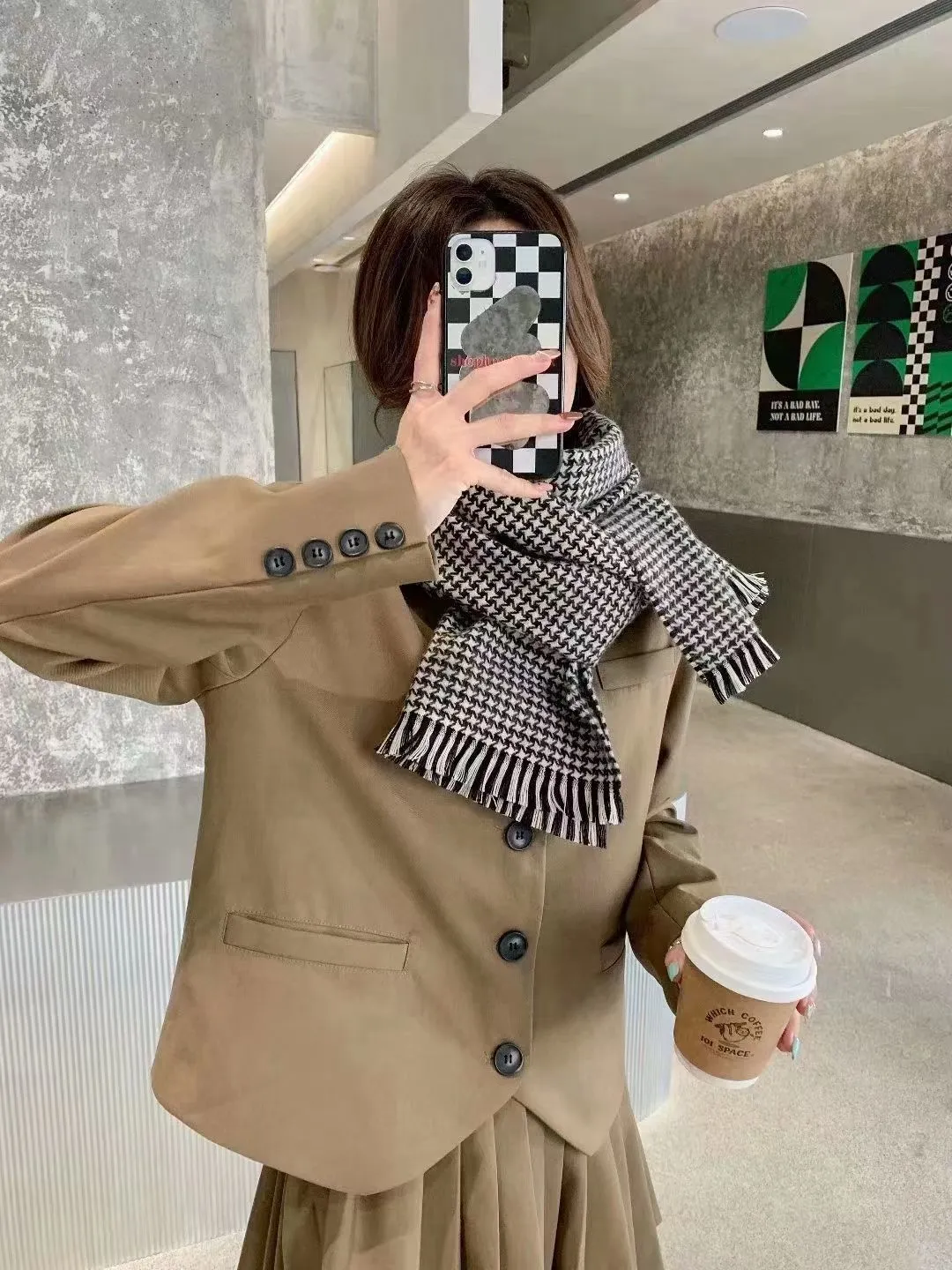 Scarf for Women Autumn Winter Houndstooth Warm Shawl