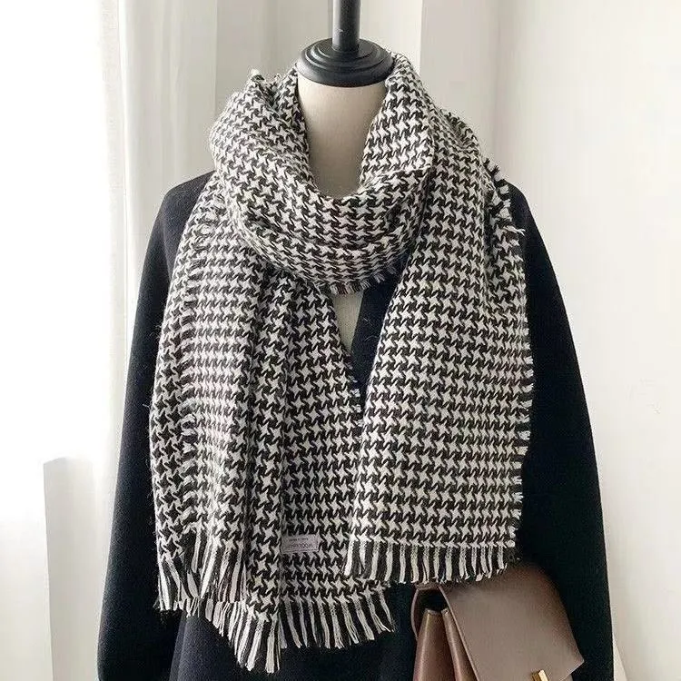 Scarf for Women Autumn Winter Houndstooth Warm Shawl