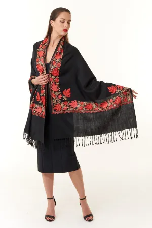 Sevya Handmade, Karuna Hand Embroidered Wool Shawl 28x72