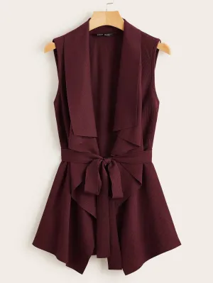 SHEIN Clasi Rib-knit Belted Waterfall Coat