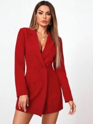 SHEIN Privé Lapel Collar Double Breasted Blazer