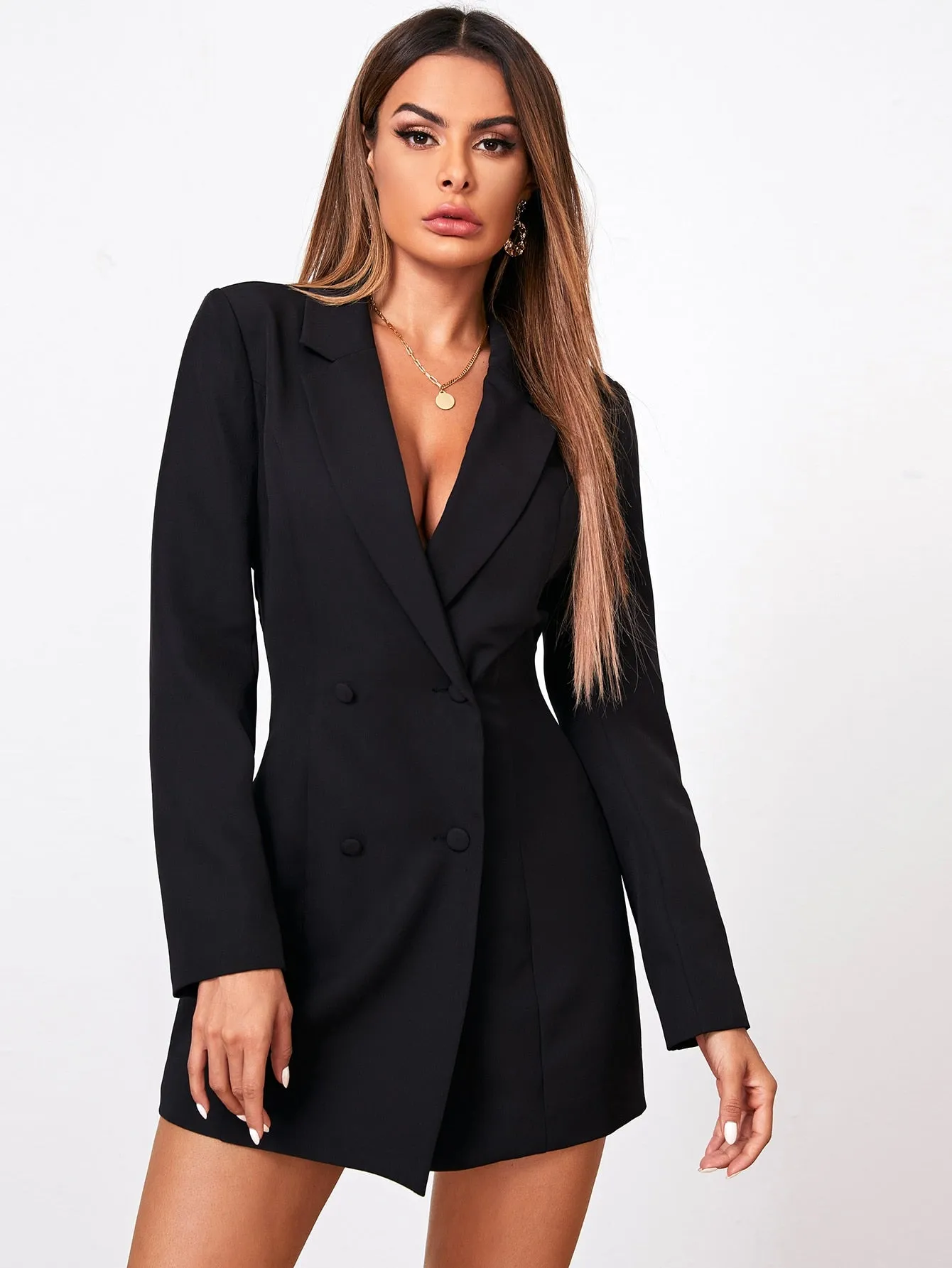 SHEIN Privé Lapel Collar Double Breasted Blazer