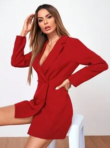SHEIN Privé Lapel Collar Double Breasted Blazer