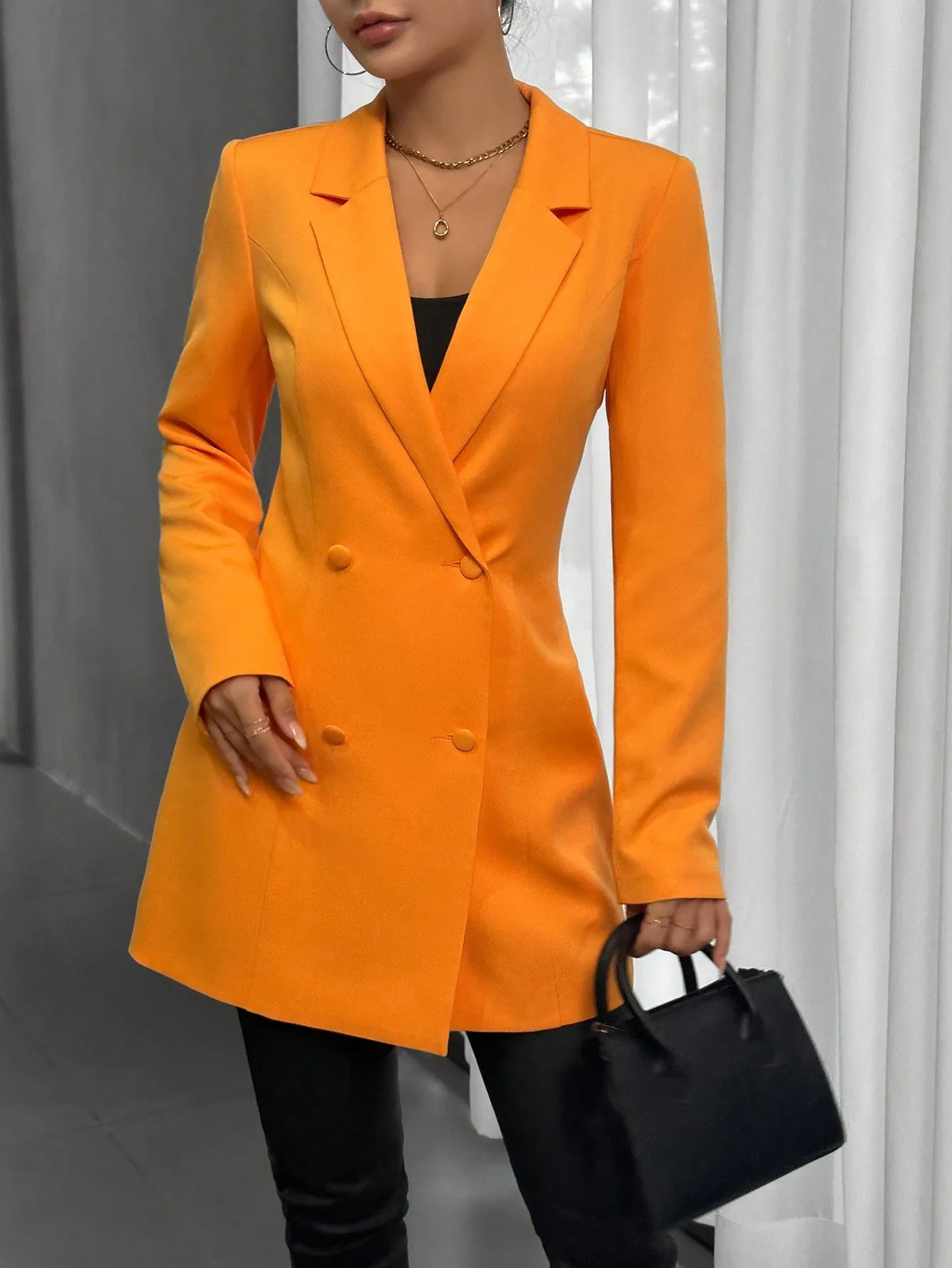 SHEIN Privé Lapel Collar Double Breasted Blazer