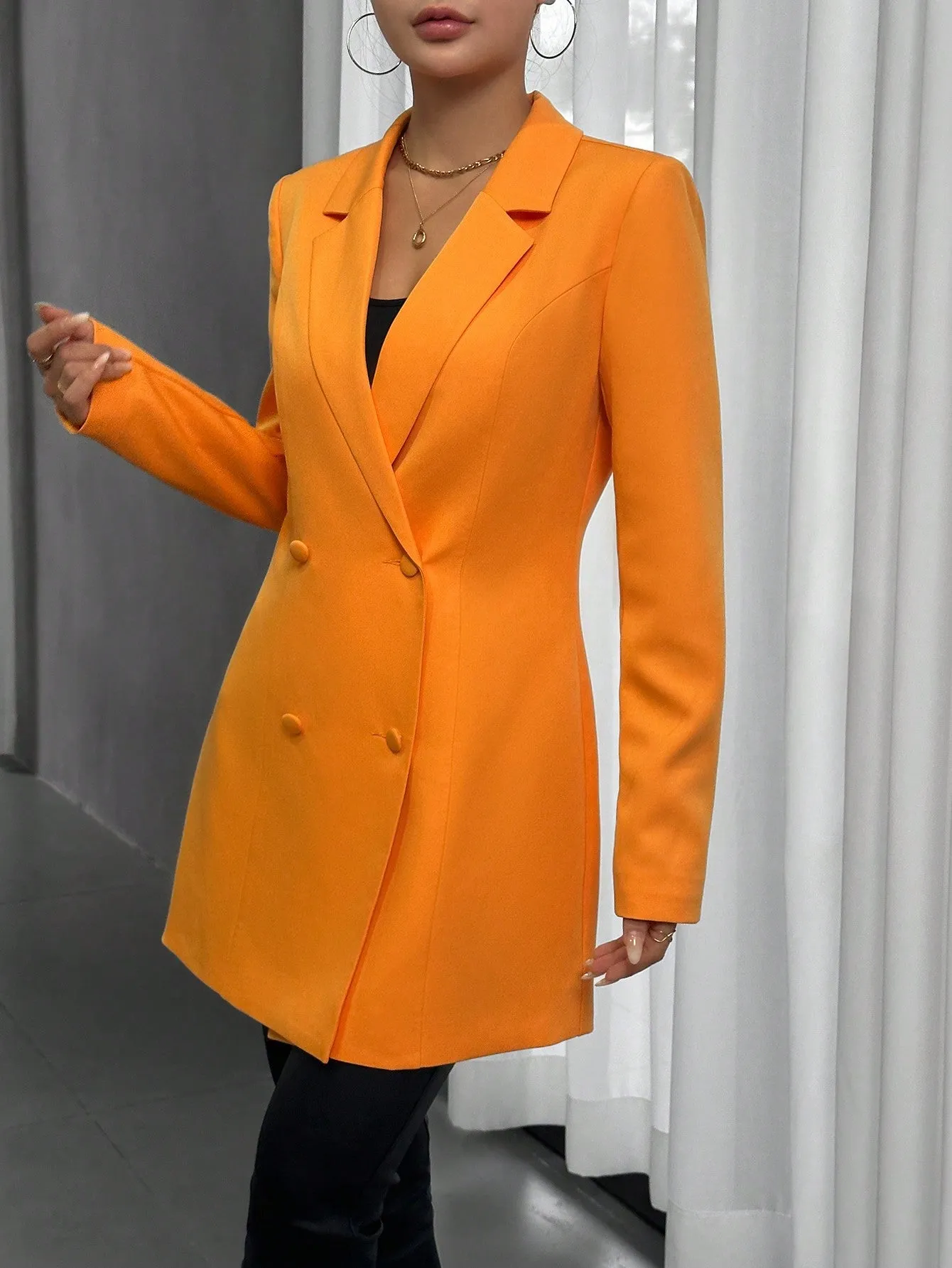 SHEIN Privé Lapel Collar Double Breasted Blazer