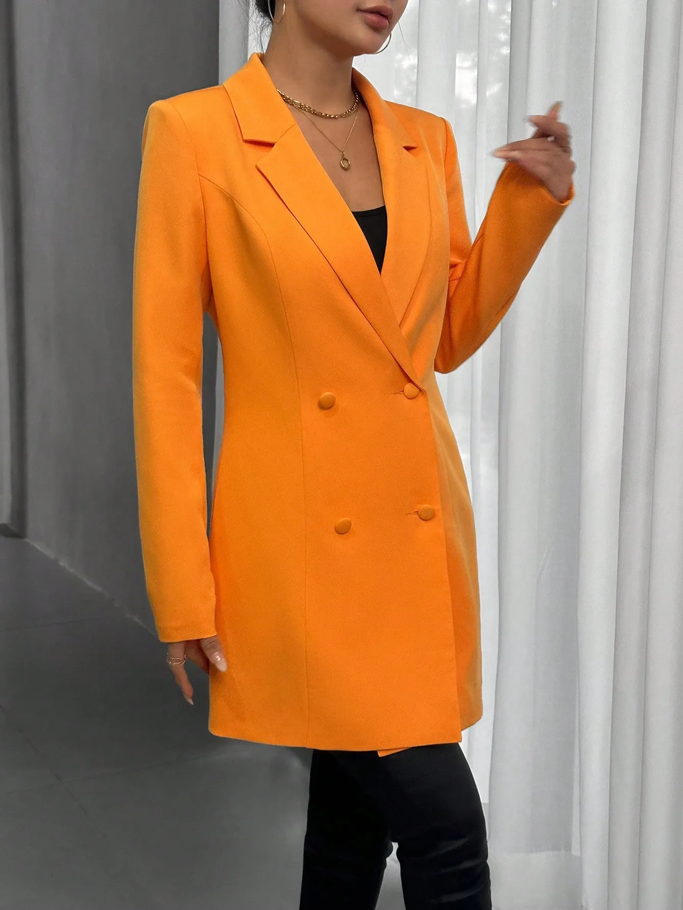 SHEIN Privé Lapel Collar Double Breasted Blazer