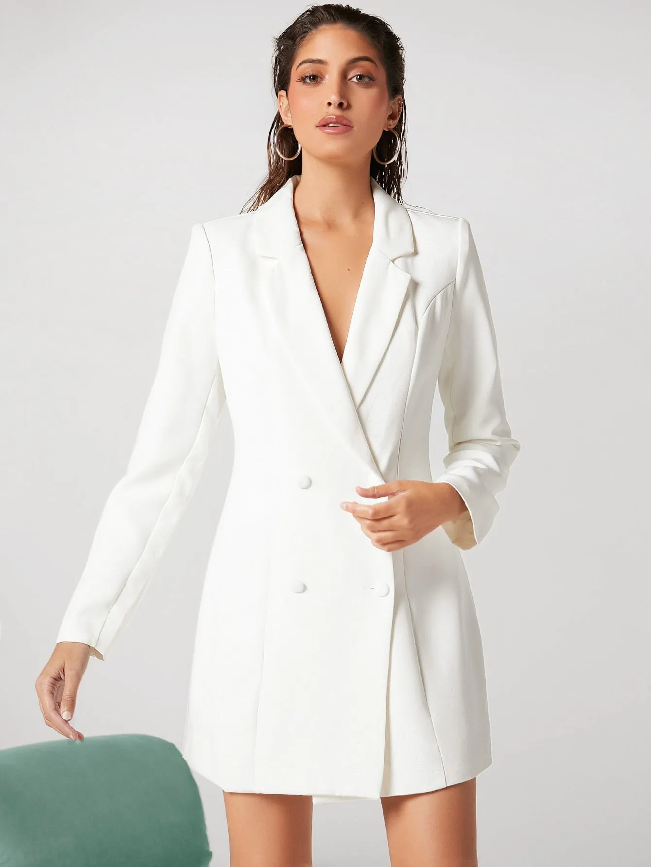 SHEIN Privé Lapel Collar Double Breasted Blazer