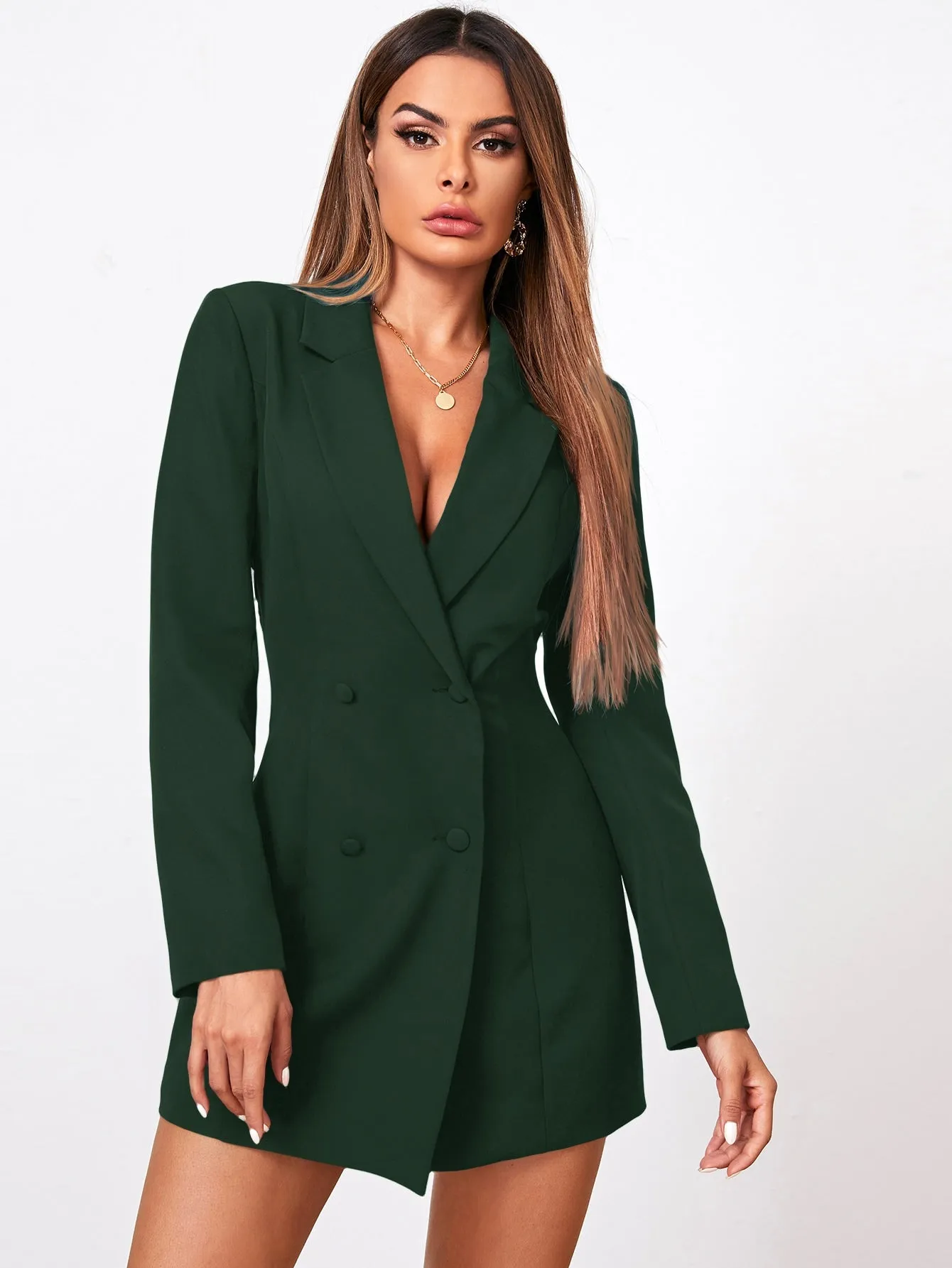 SHEIN Privé Lapel Collar Double Breasted Blazer