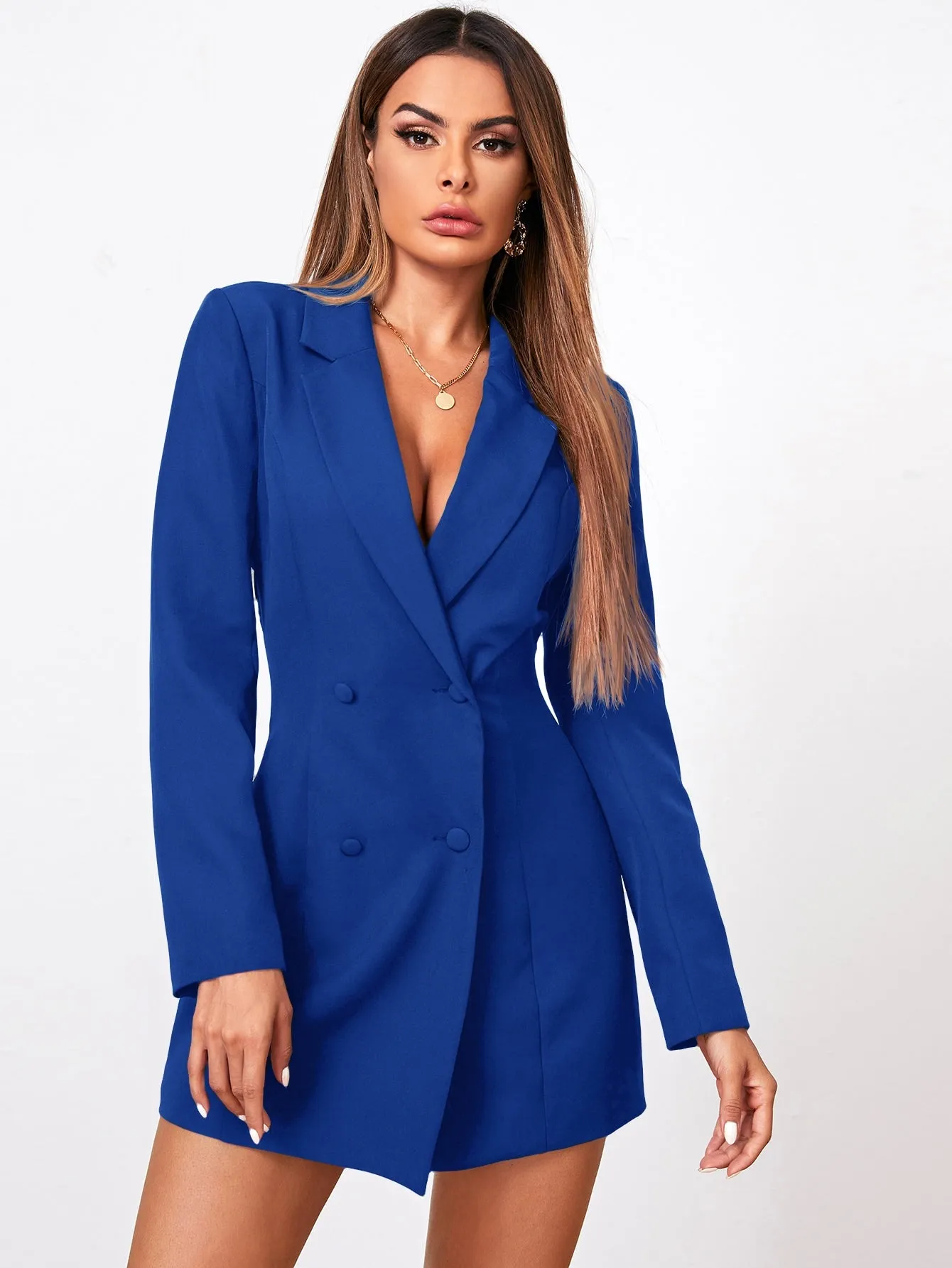 SHEIN Privé Lapel Collar Double Breasted Blazer