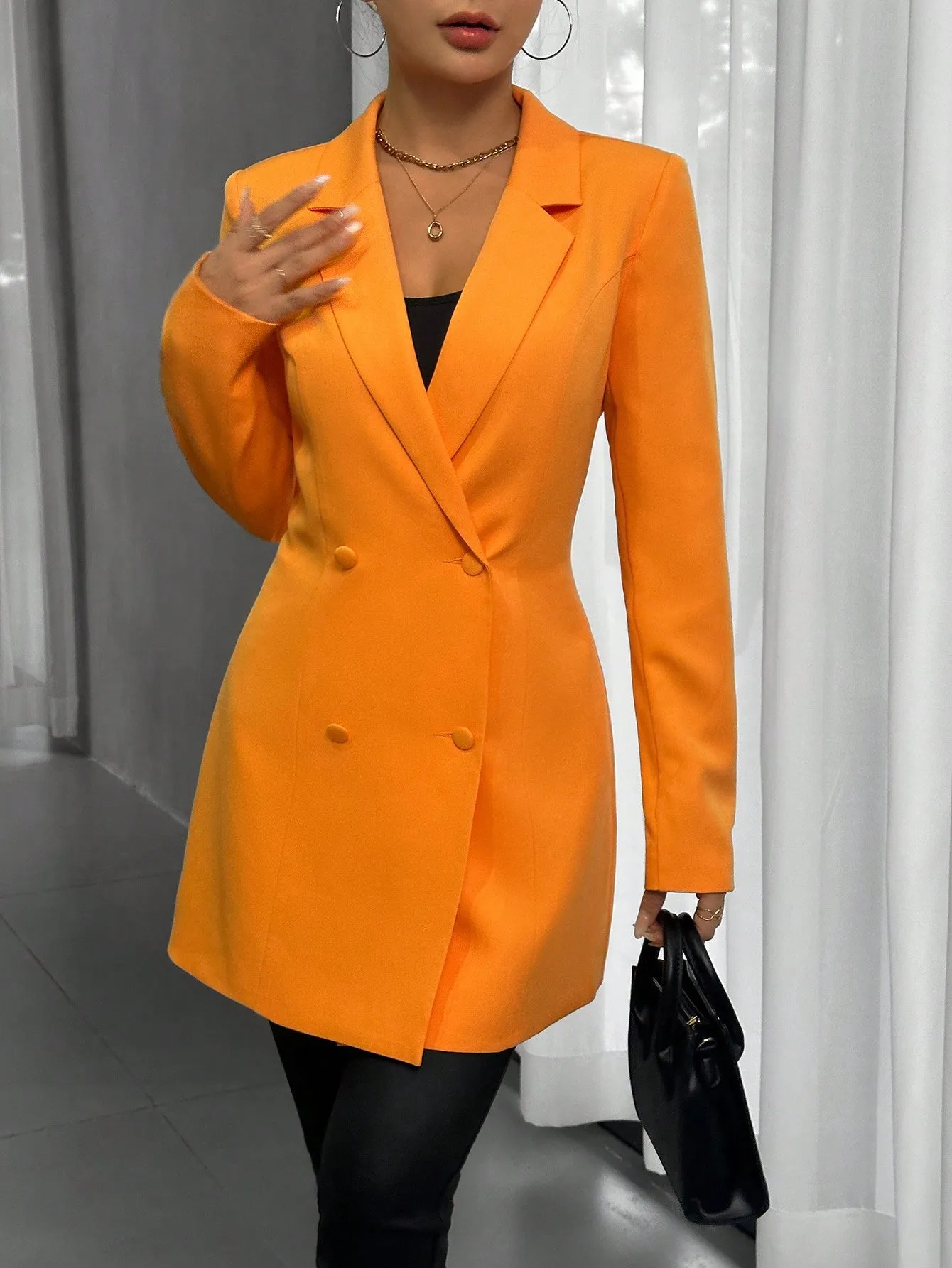 SHEIN Privé Lapel Collar Double Breasted Blazer