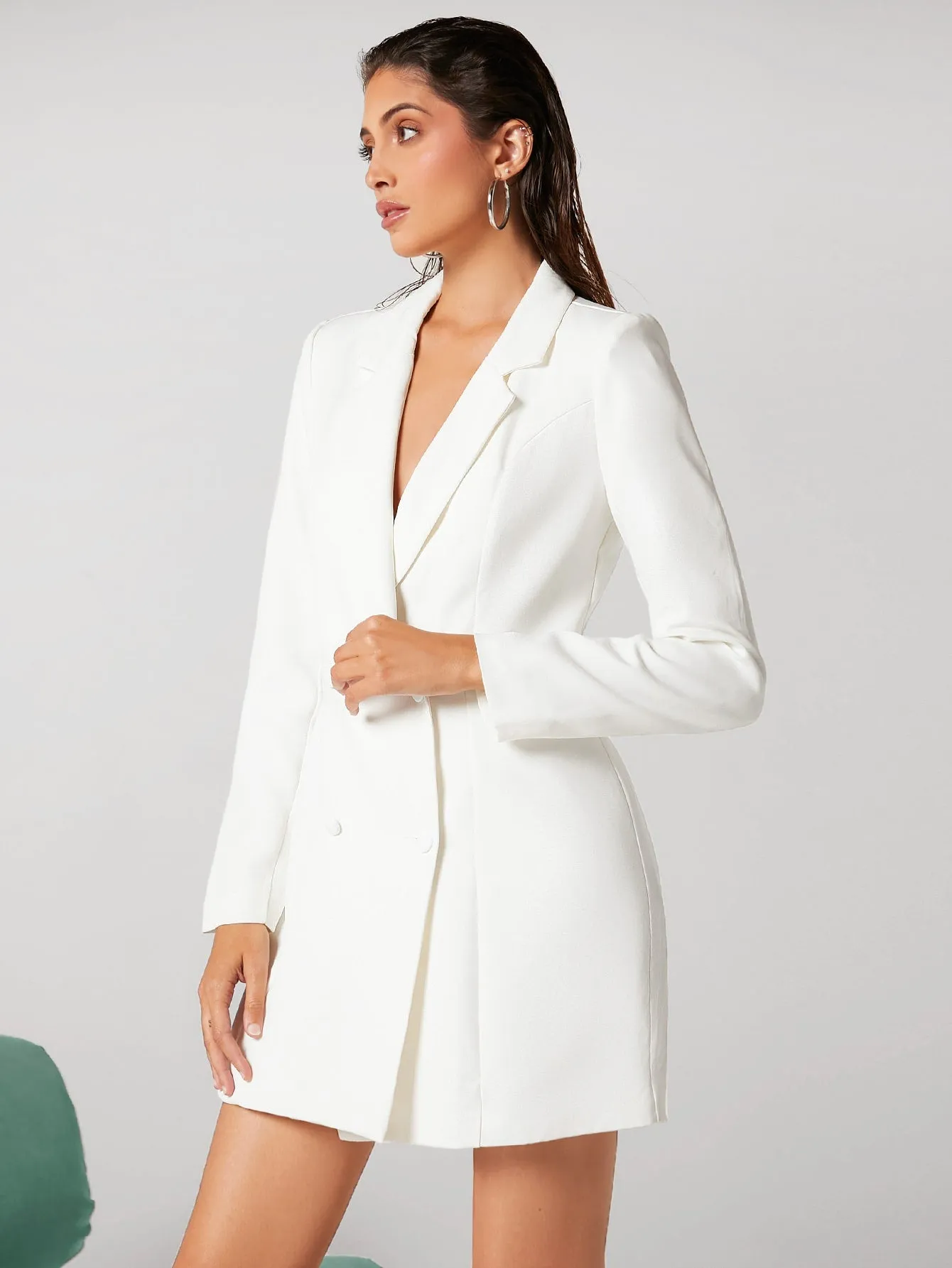 SHEIN Privé Lapel Collar Double Breasted Blazer