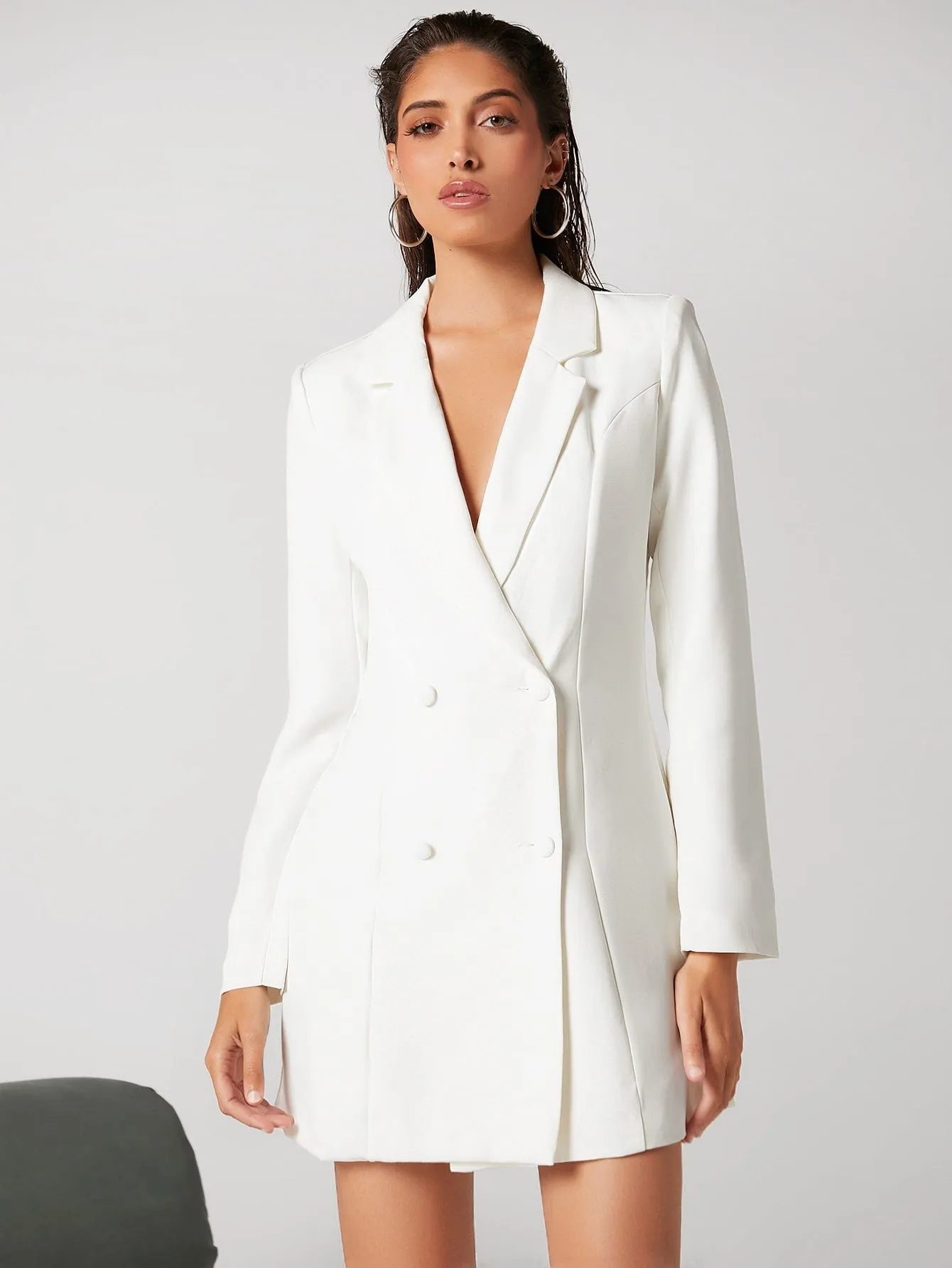 SHEIN Privé Lapel Collar Double Breasted Blazer