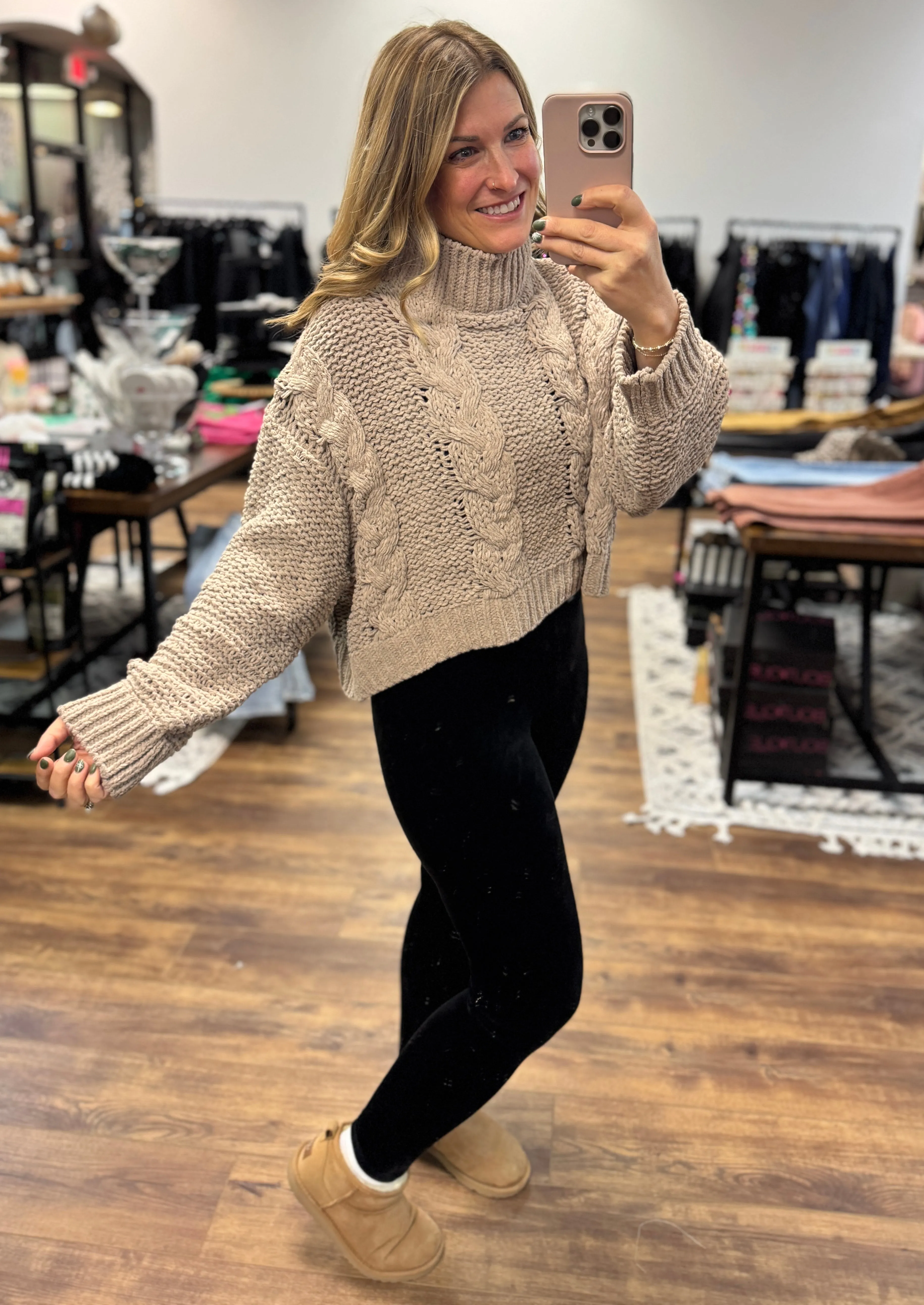 Simply Southern Braid Sweater - Tan
