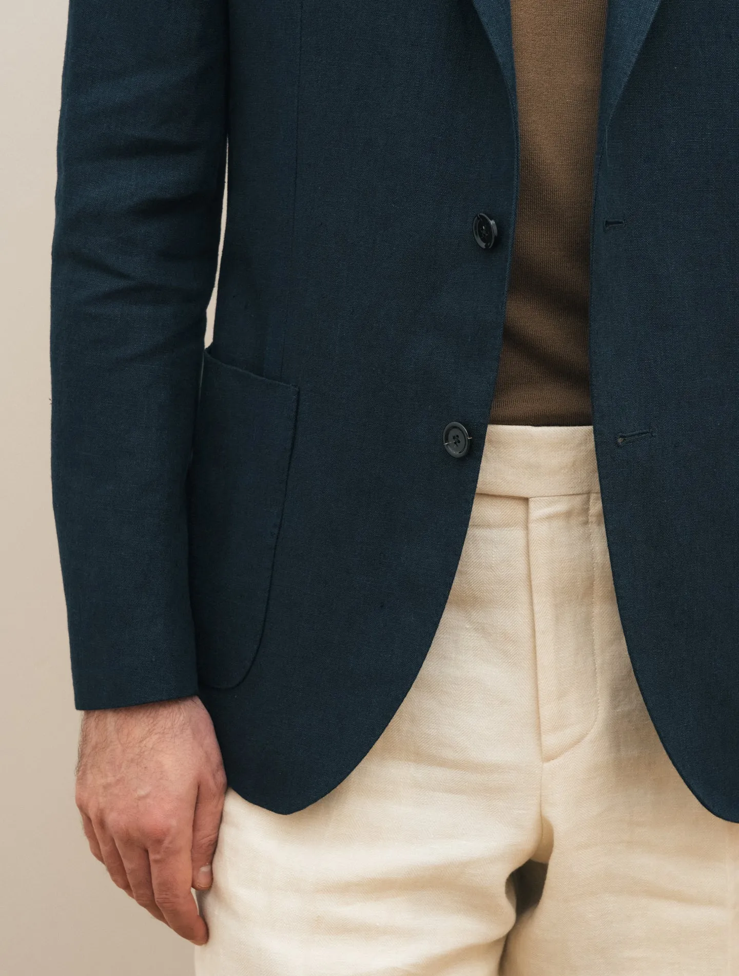 Single Breasted Linen Jacket Navy