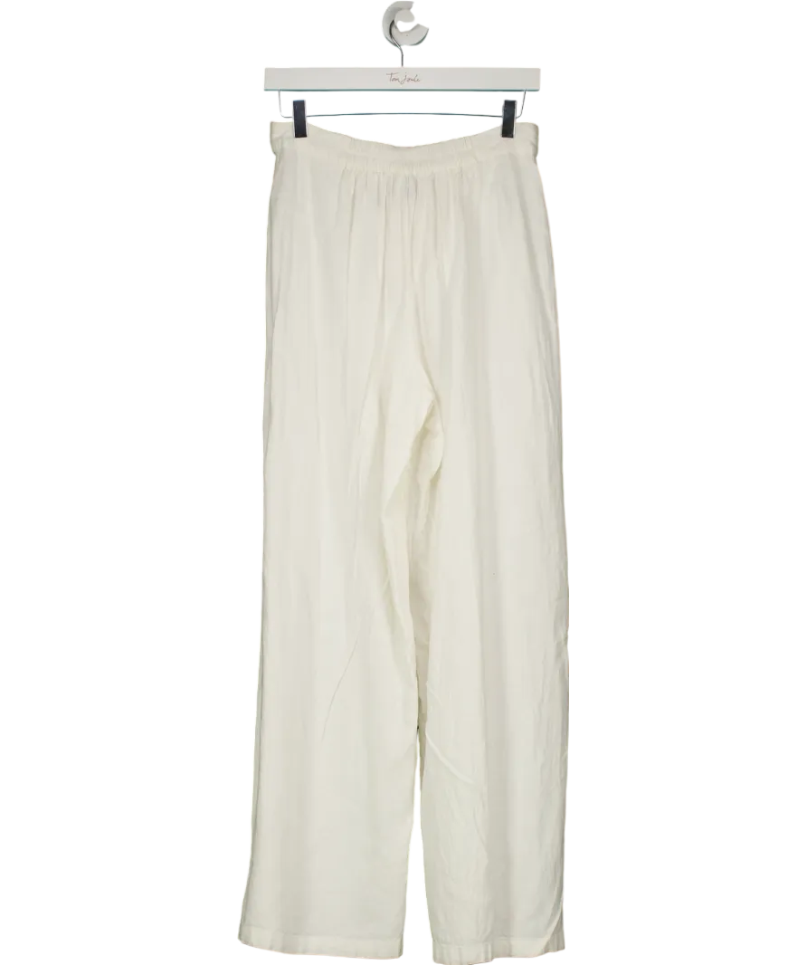 T/ALA White Athens Linen Blend Tailored Wide Leg Trousers UK M