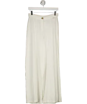 T/ALA White Athens Linen Blend Tailored Wide Leg Trousers UK M