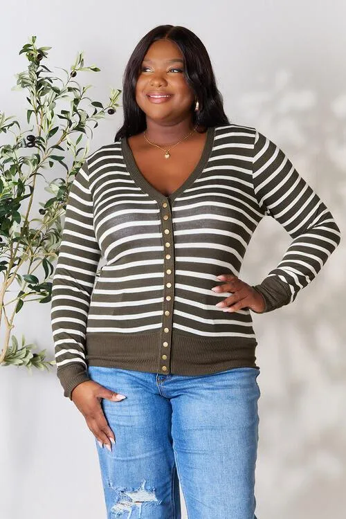 Timeless Embrace Striped Snap Front Cardigan