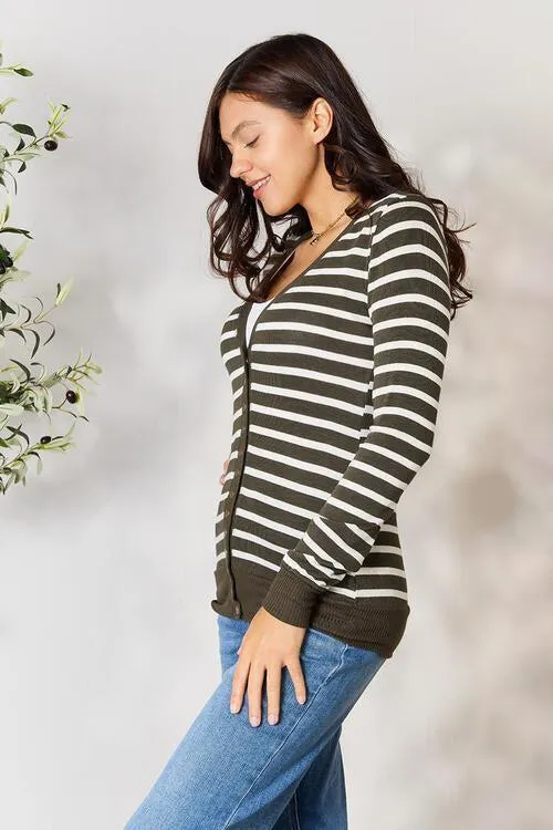 Timeless Embrace Striped Snap Front Cardigan