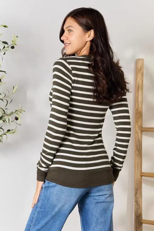 Timeless Embrace Striped Snap Front Cardigan