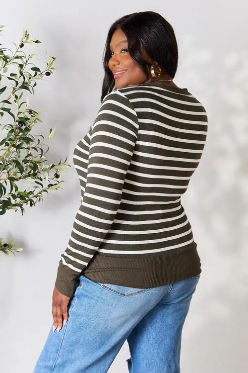 Timeless Embrace Striped Snap Front Cardigan