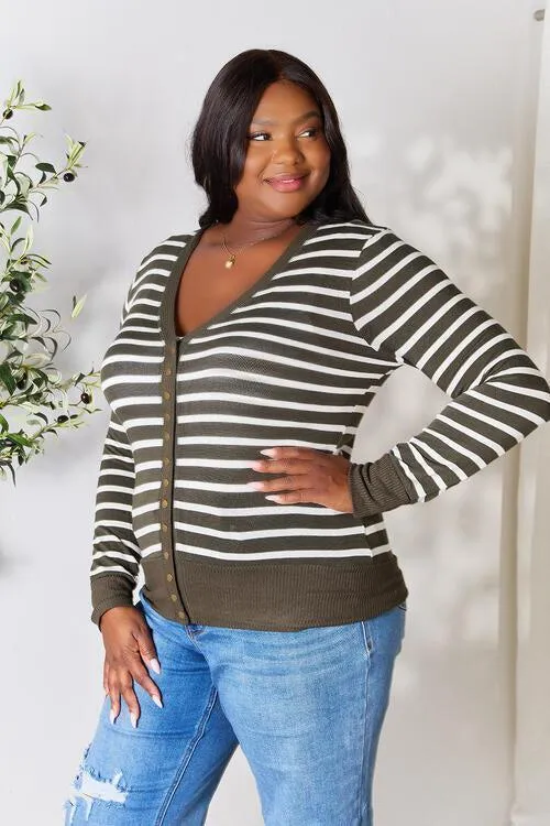 Timeless Embrace Striped Snap Front Cardigan