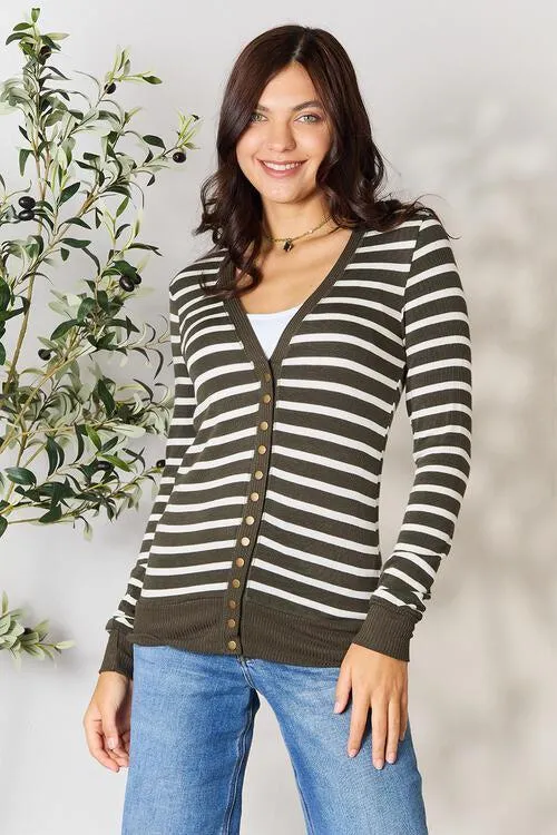 Timeless Embrace Striped Snap Front Cardigan
