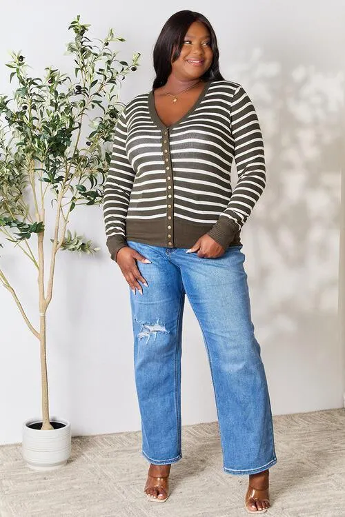 Timeless Embrace Striped Snap Front Cardigan